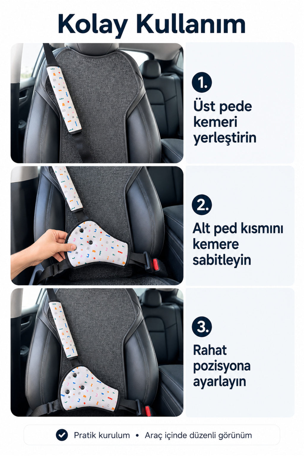 RestiGo Çocuklar İçin Emniyet Kemeri Rahatlatıcı Set | Yumuşak Omuz Pedi + Ayarlı Kemer Düzenleyici