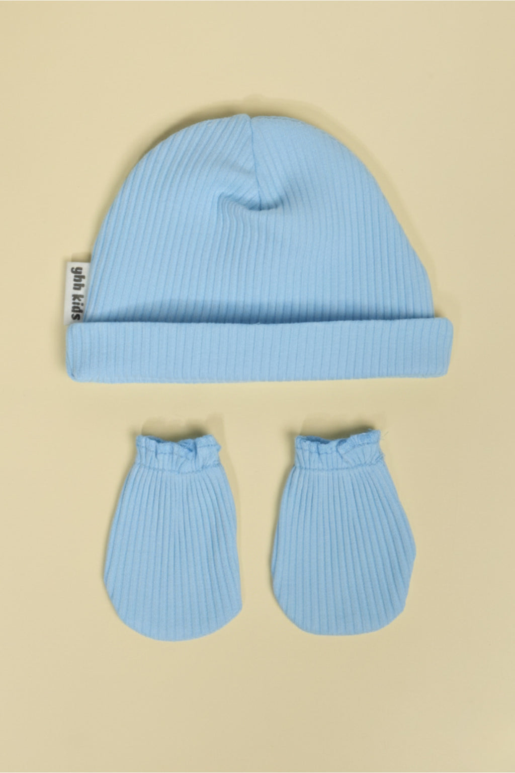 Yeni Doğan Şapka & Eldiven Seti – %100 Pamuklu Penye Extra Yumuşak Hafif Terletmez, 0-6 Ay Unisex - Mavi