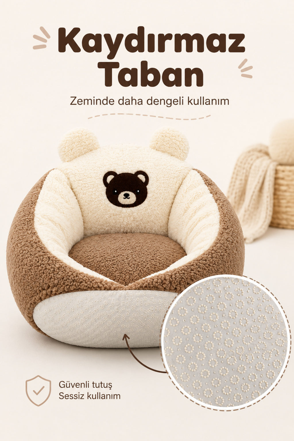 TeddyNest Ayıcık Çocuk Mini Koltuk Puf 1-7 Yaş Peluş Yumuşak Oturma Minderi Kaydırmaz Tabanlı - Kahverengi