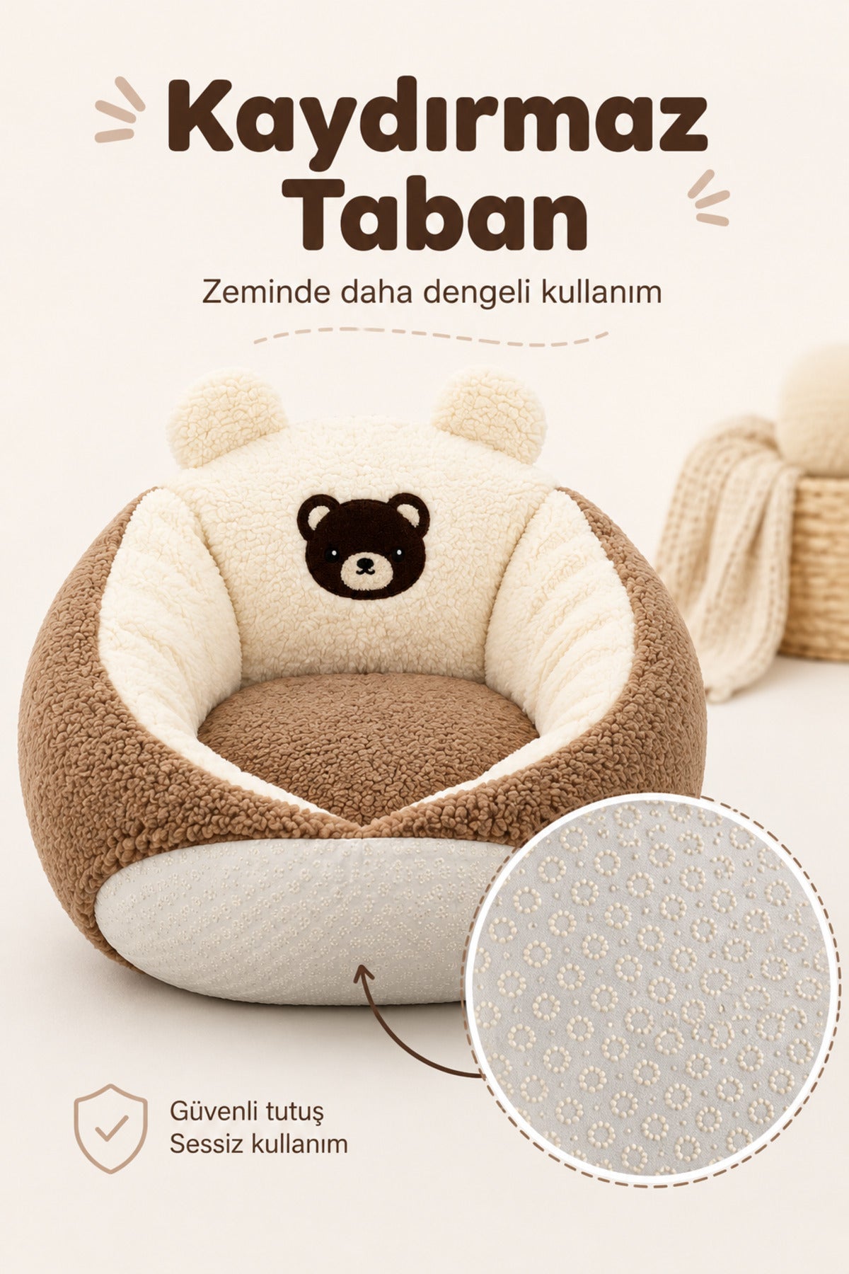 TeddyNest Ayıcık Çocuk Mini Koltuk Puf 1-7 Yaş Peluş Yumuşak Oturma Minderi Kaydırmaz Tabanlı - Kahverengi