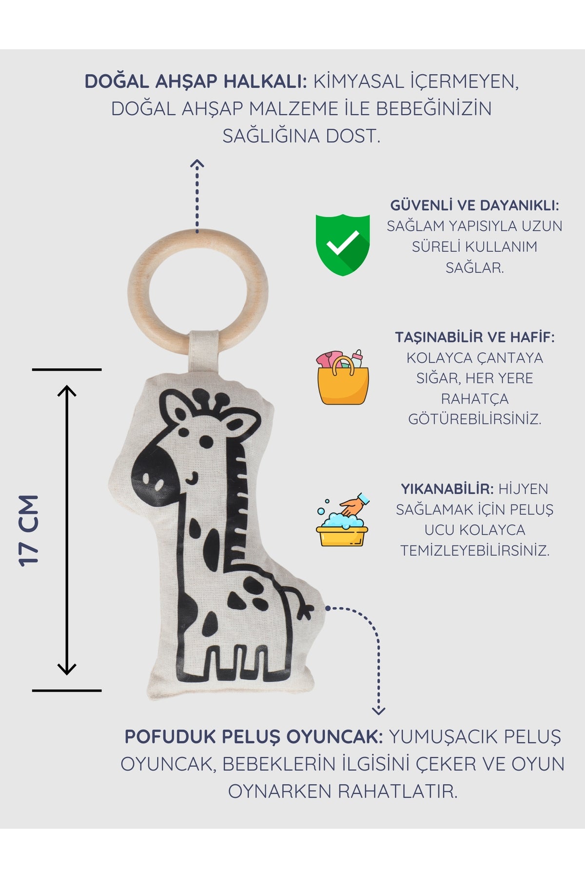 Ahşap Halkalı Bebek Diş Kaşıyıcı Peluşlu Diş Kaşıma Oyuncağı Koala - Zürafa