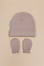 Yeni Doğan Şapka & Eldiven Seti – %100 Pamuklu Penye Extra Yumuşak Hafif Terletmez, 0-6 Ay Unisex - Gölge Grisi