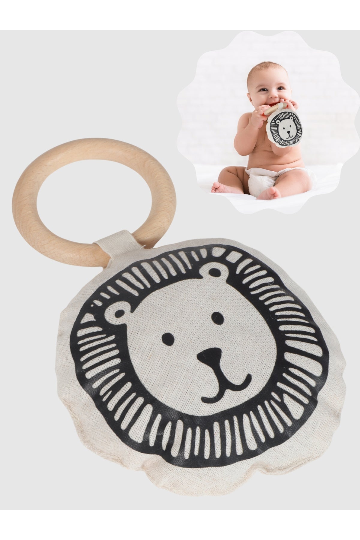 Ahşap Halkalı Bebek Diş Kaşıyıcı Peluşlu Diş Kaşıma Oyuncağı Koala