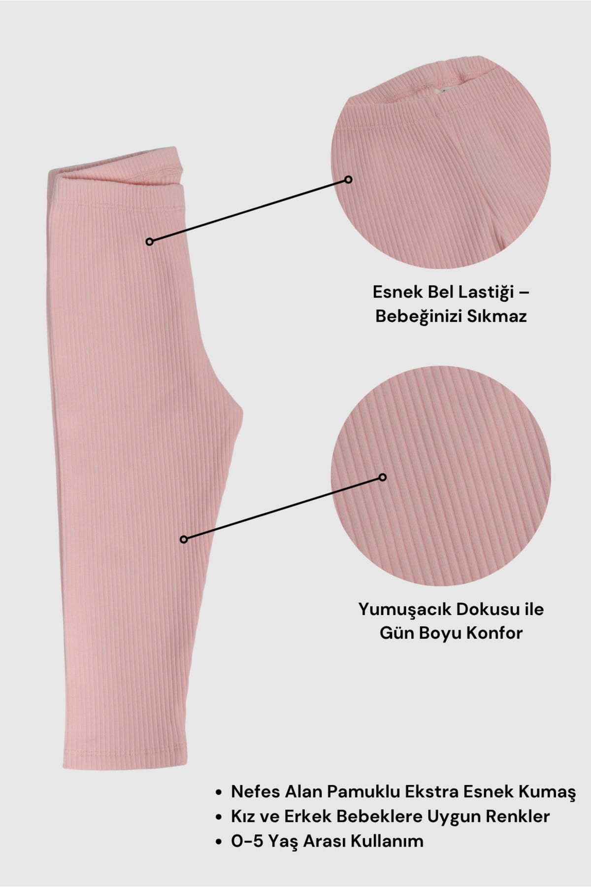 0-5 Yaş Unisex Çocuk Taytı Fitilli Pamuklu Esnek & Konforlu - Somon Pembesi
