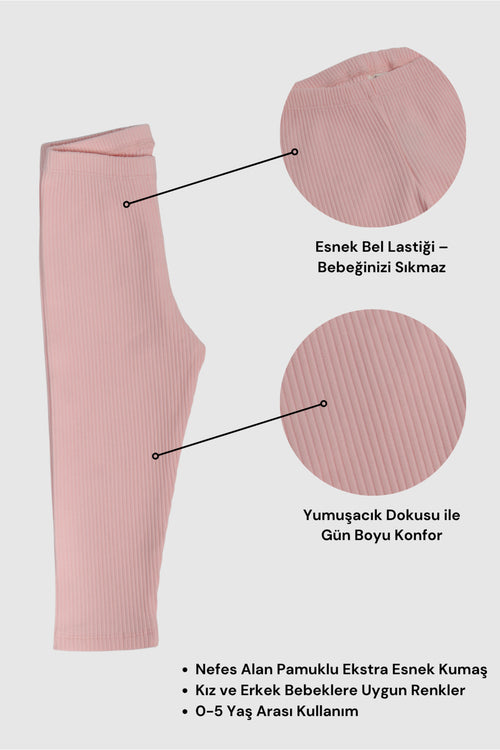 0-5 Yaş Unisex Çocuk Taytı Fitilli Pamuklu Esnek & Konforlu - Somon Pembesi