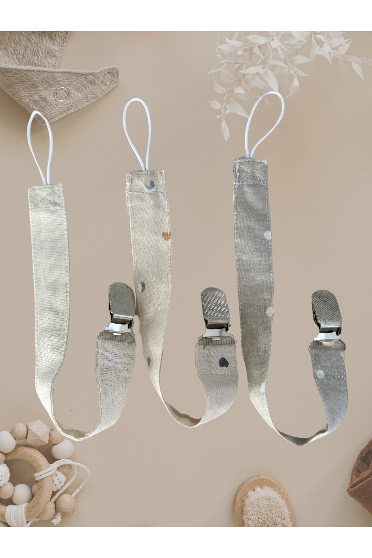 3'lü Set Bebek Emzik Askısı OEKO-TEX Sertifikalı Emzik Tutacağı