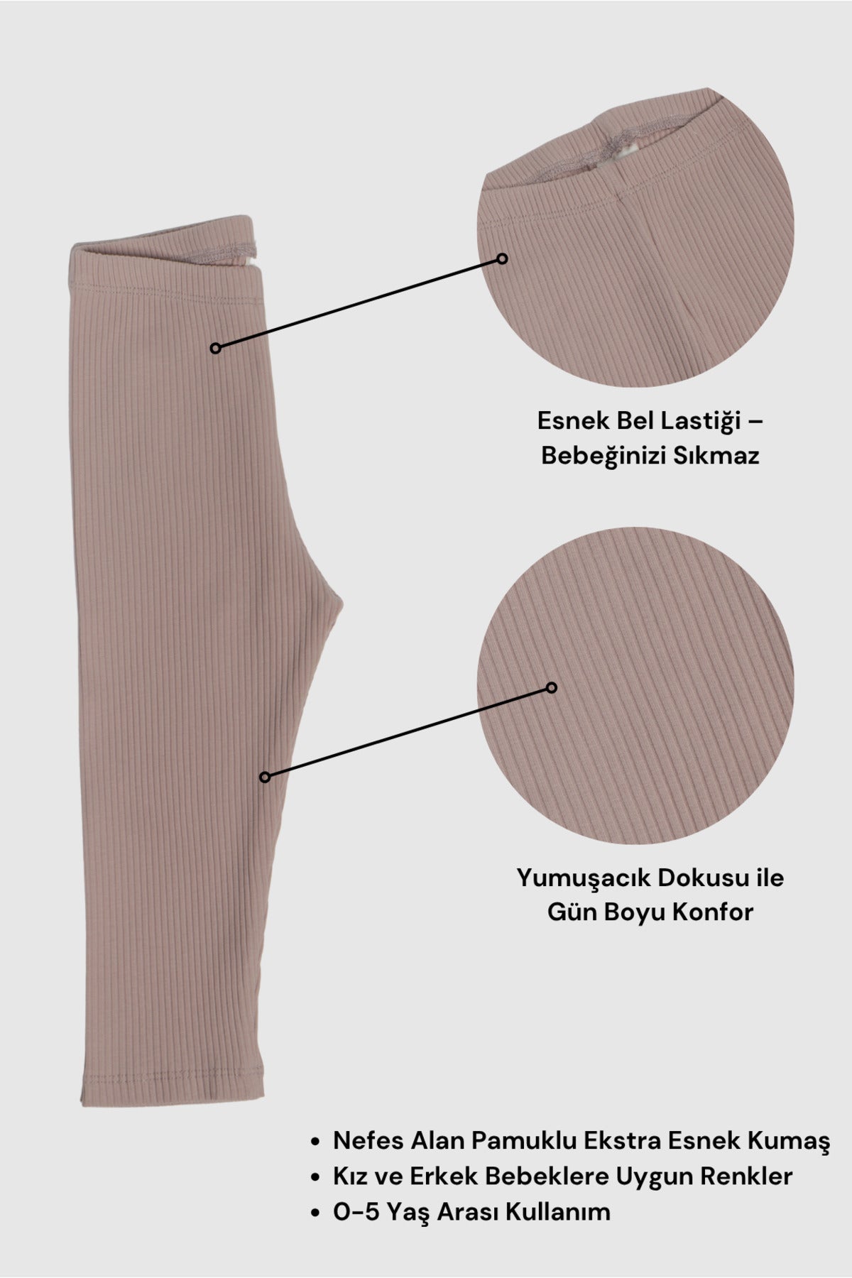 0-5 Yaş Unisex Çocuk Taytı Fitilli Pamuklu Esnek & Konforlu - Gölge Grisi