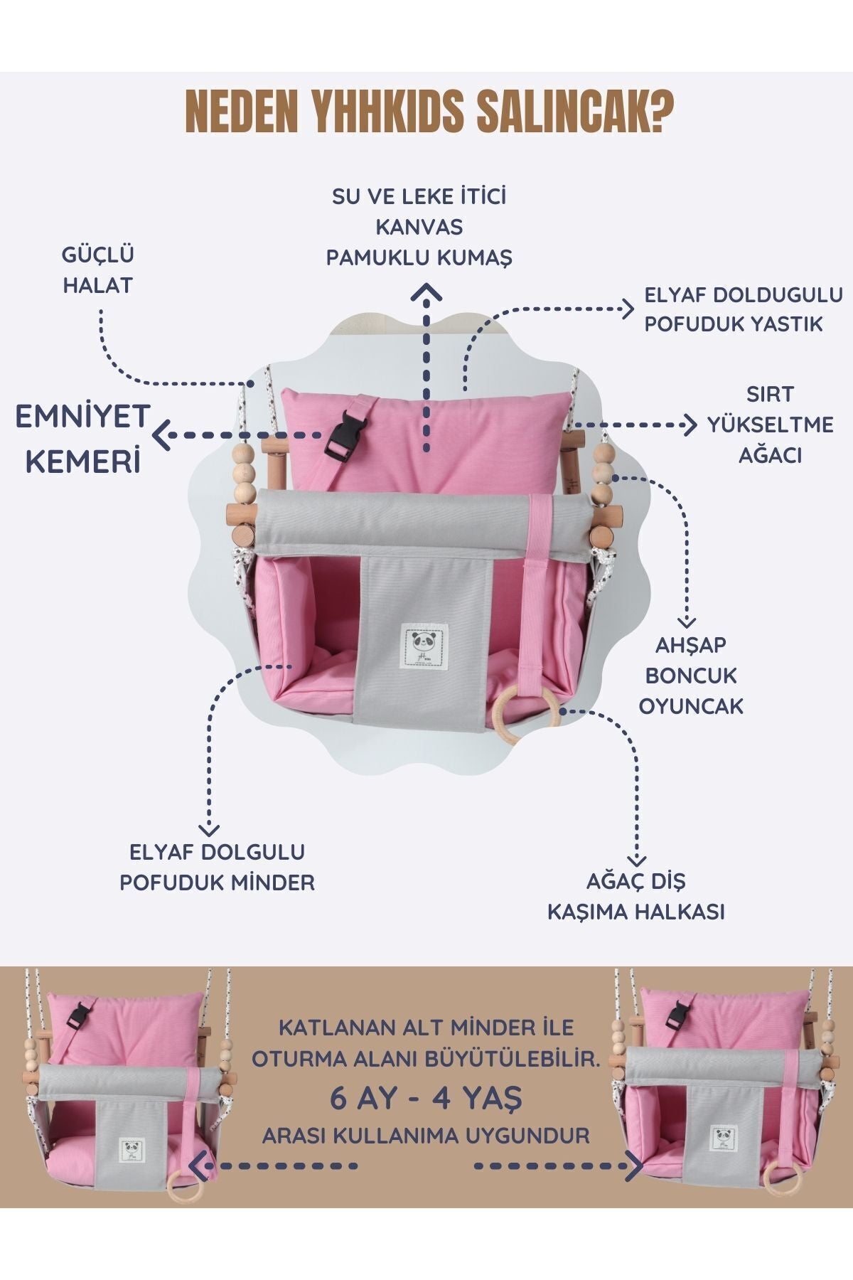 Swingee Emniyet Kemerli Bebek Salıncak Ağaç Salıncak Pembe