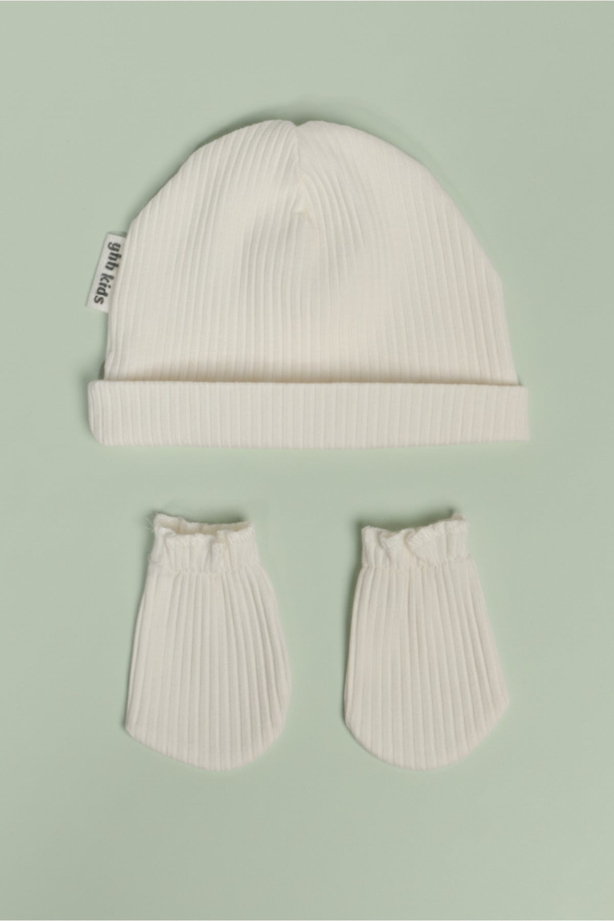 Yeni Doğan Şapka & Eldiven Seti – %100 Pamuklu Penye Extra Yumuşak Hafif Terletmez, 0-6 Ay Unisex - Ekru