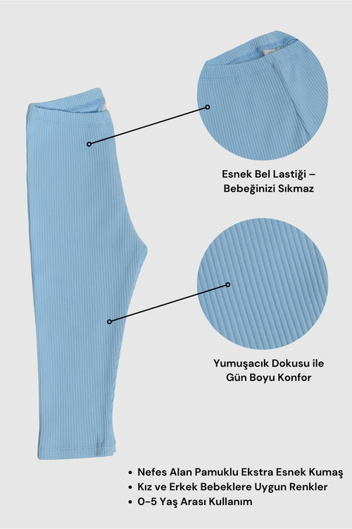 0-5 Yaş Unisex Çocuk Taytı Fitilli Pamuklu Esnek & Konforlu - Açık Mavi