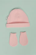 Yeni Doğan Şapka & Eldiven Seti – %100 Pamuklu Penye Extra Yumuşak Hafif Terletmez, 0-6 Ay Unisex - Pembe