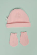 Yeni Doğan Şapka & Eldiven Seti – %100 Pamuklu Penye Extra Yumuşak Hafif Terletmez, 0-6 Ay Unisex - Pembe