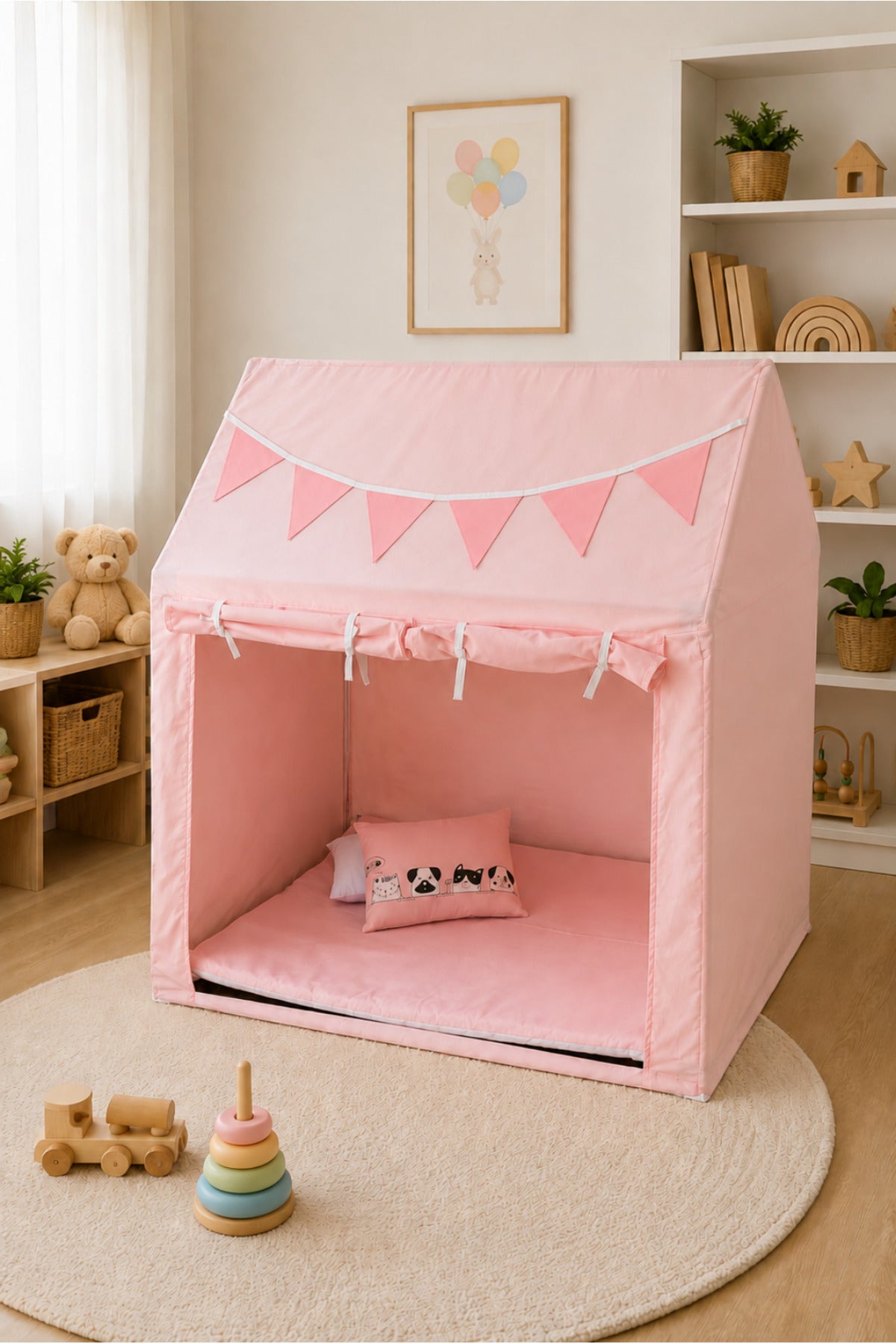 CasaMio Işıklı Oyun Evi Çocuk Oyun Çadırı Minder ve Yastıklı Pembe
