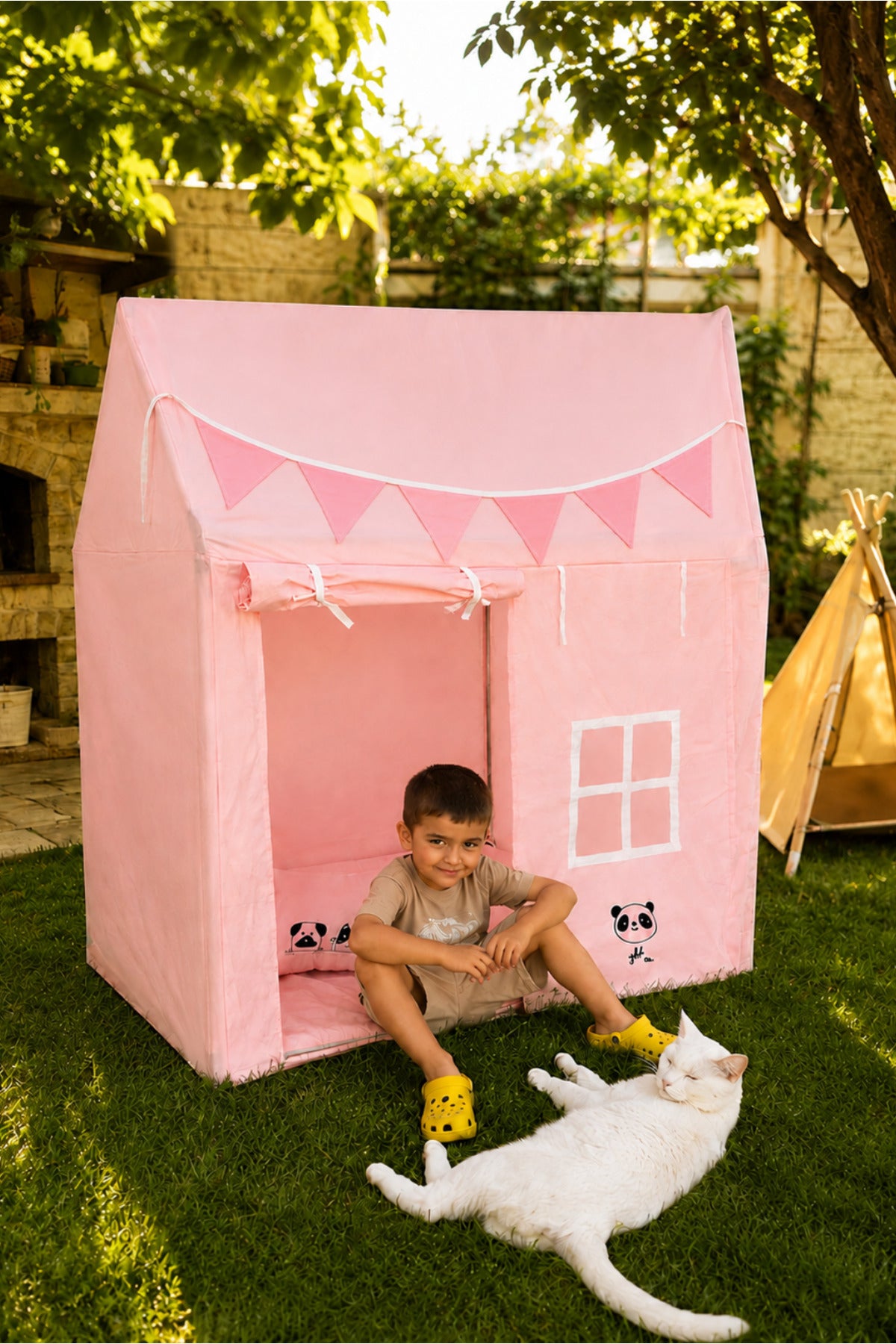 CasaMio Işıklı Oyun Evi Çocuk Oyun Çadırı Minder ve Yastıklı Pembe