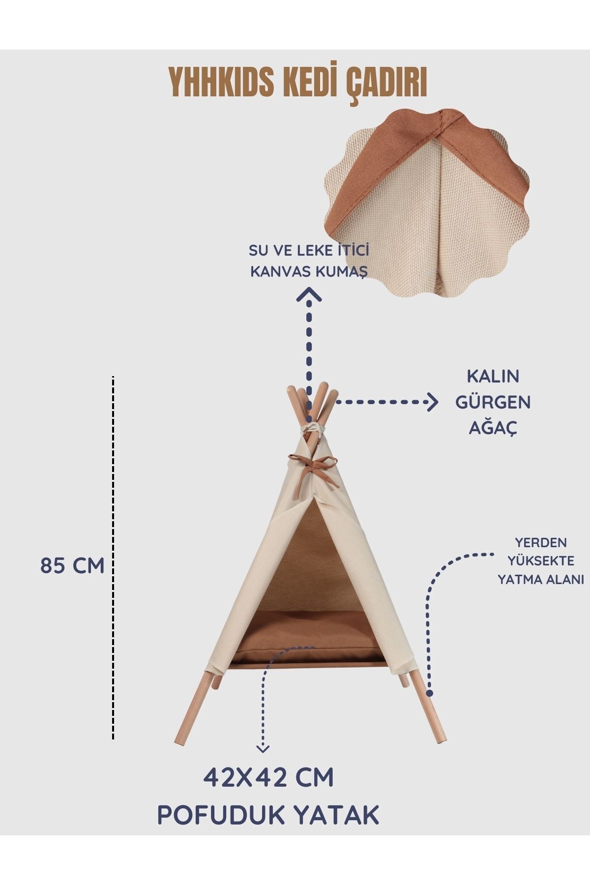 PawTent Kedi Çadırı Kedi Yatağı Pofuduk Minderli Bej
