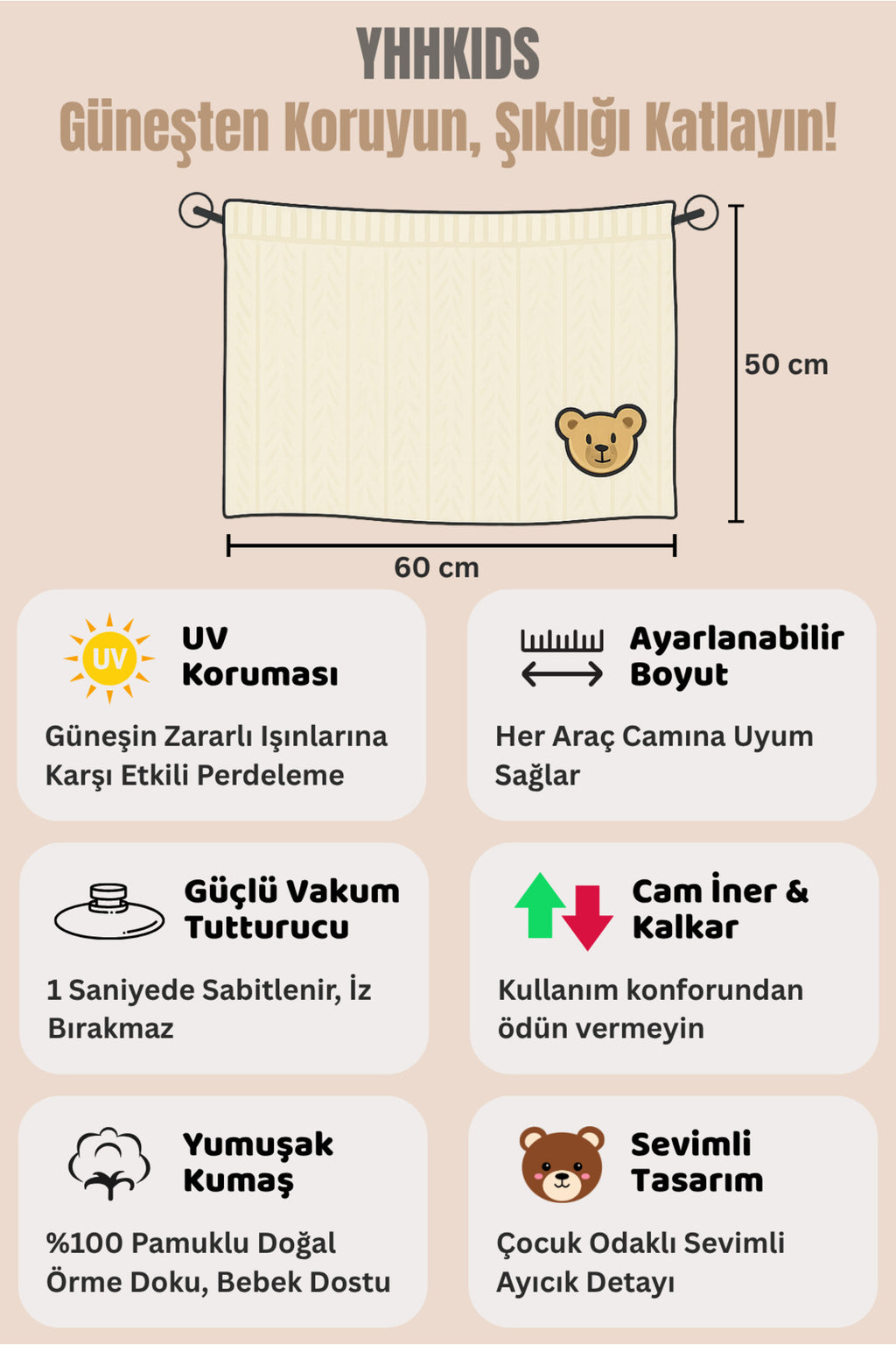 SunGuard Ayarlanabilir Vakumlu Araç Güneşlik Perdesi Tüm Araçlara Uyumlu - Bebek Emzirme Perdesi