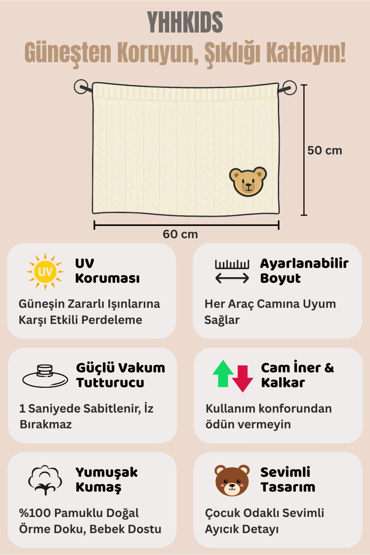 SunGuard Ayarlanabilir Vakumlu Araç Güneşlik Perdesi Tüm Araçlara Uyumlu - Bebek Emzirme Perdesi