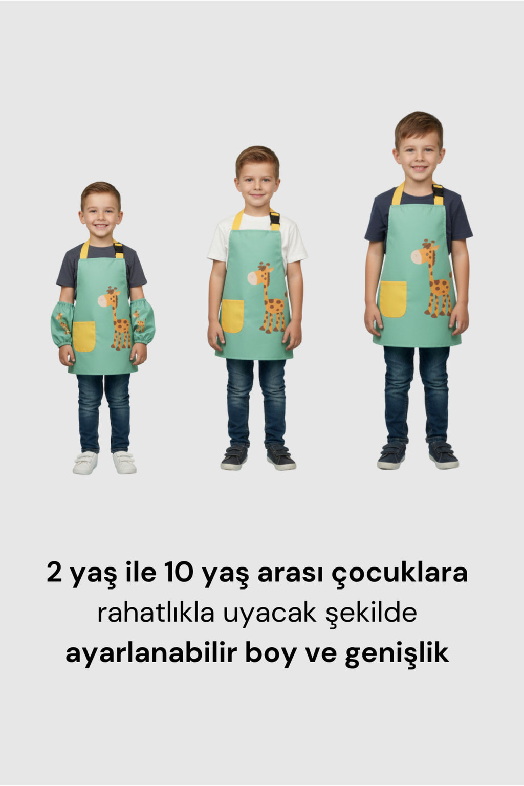 Sıvı Geçirmez Çocuk Aktivite Önlüğü ve Kollukları – 2-10 Yaş, Ayarlanabilir Boyama Önlüğü - Yeşil Zürafa