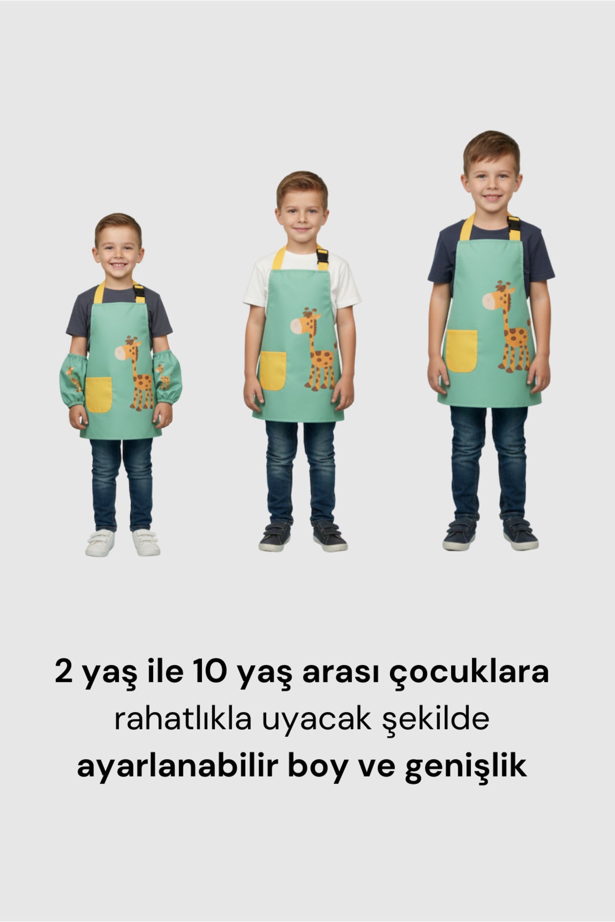 Sıvı Geçirmez Çocuk Aktivite Önlüğü ve Kollukları – 2-10 Yaş, Ayarlanabilir Boyama Önlüğü - Yeşil Zürafa