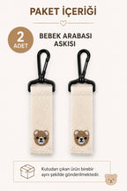 TeddyHook 2'li Bebek Arabası Askısı Metal Karabinalı Ayıcık Nakışlı
