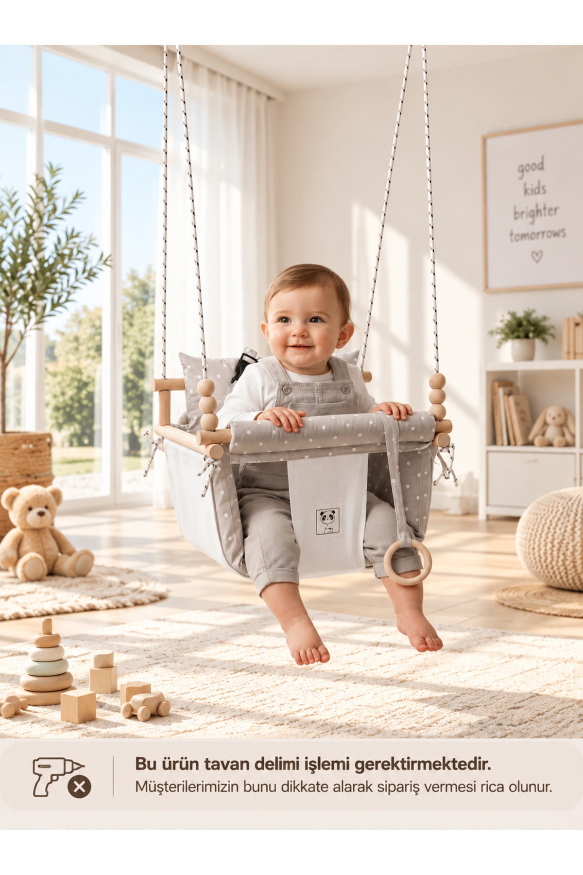 Swingee Emniyet Kemerli Bebek Salıncak Ağaç Salıncak Noktalı Bej