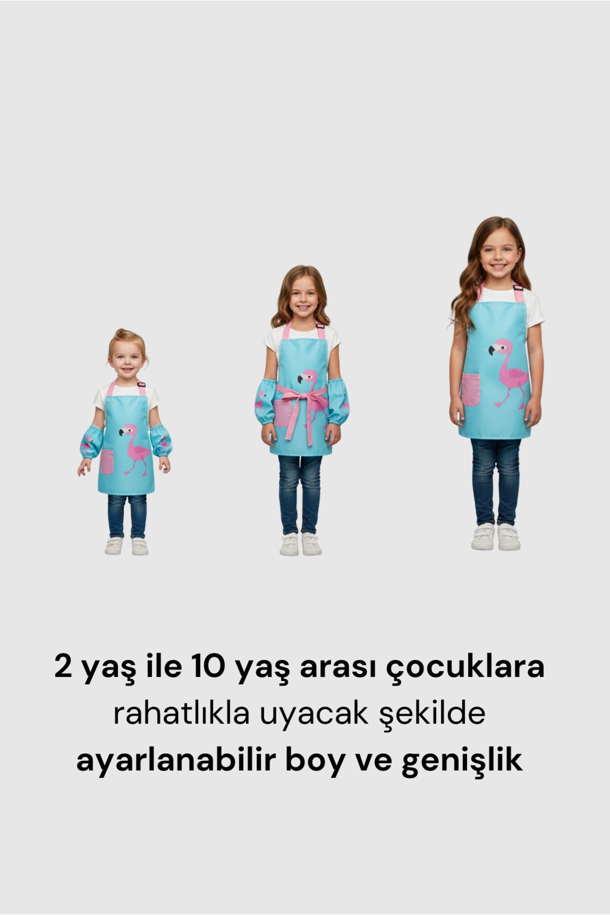 Sıvı Geçirmez Çocuk Aktivite Önlüğü ve Kollukları – 2-10 Yaş, Ayarlanabilir Boyama Önlüğü - Turkuaz Flamingo