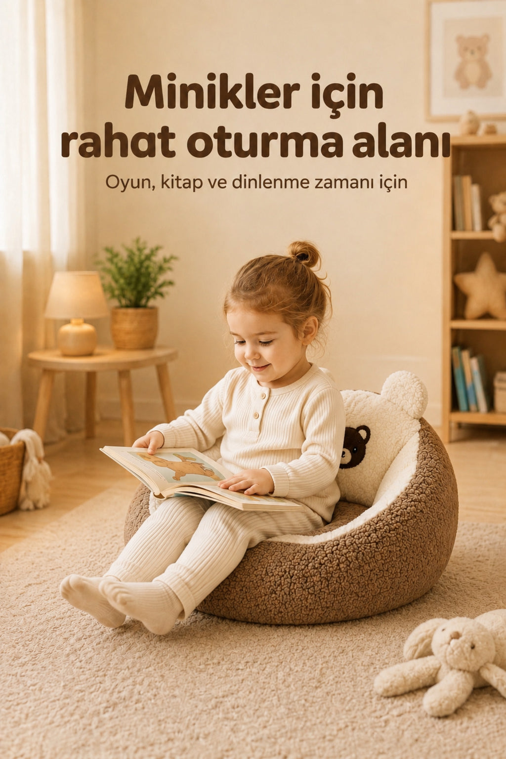 TeddyNest Ayıcık Çocuk Mini Koltuk Puf 1-7 Yaş Peluş Yumuşak Oturma Minderi Kaydırmaz Tabanlı - Kahverengi