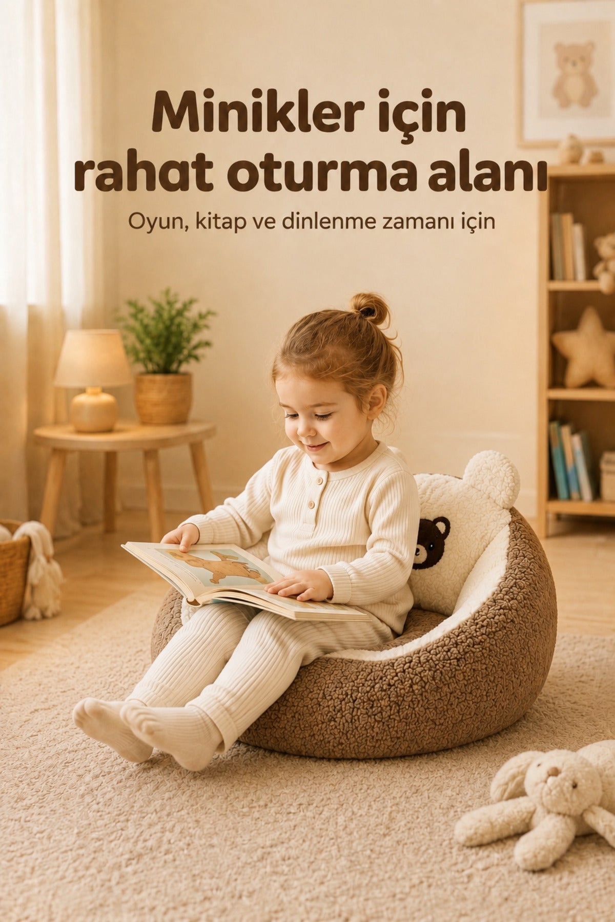 TeddyNest Ayıcık Çocuk Mini Koltuk Puf 1-7 Yaş Peluş Yumuşak Oturma Minderi Kaydırmaz Tabanlı - Kahverengi