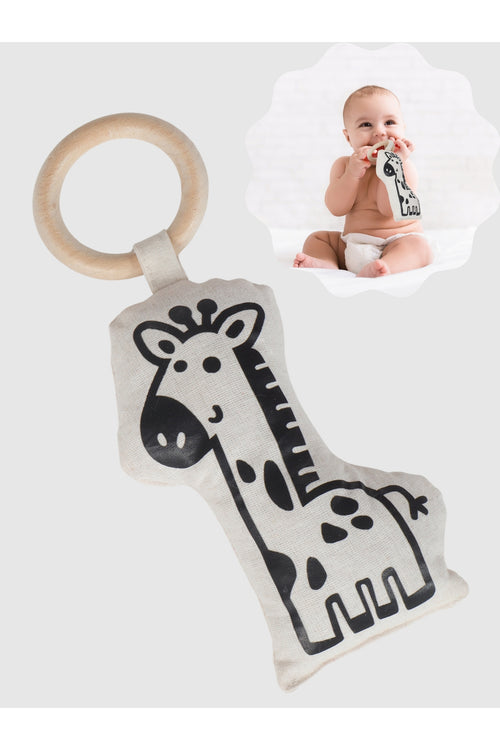 Ahşap Halkalı Bebek Diş Kaşıyıcı Peluşlu Diş Kaşıma Oyuncağı Koala - Zürafa