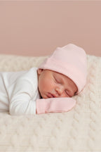 Yeni Doğan Şapka & Eldiven Seti – %100 Pamuklu Penye Extra Yumuşak Hafif Terletmez, 0-6 Ay Unisex - Pembe