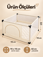 Minderli Bebek ve Çocuk Oyun Alanı 115x115 cm Bej Kumaş Kapılı Oyun Parkı