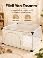 Minderli Bebek ve Çocuk Oyun Alanı 115x115 cm Bej Kumaş Kapılı Oyun Parkı